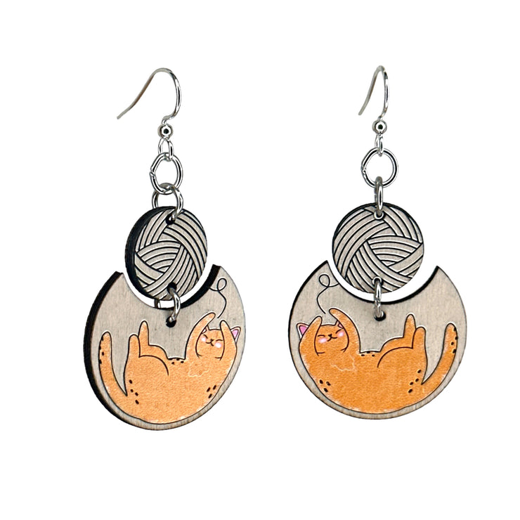Cat and Yarn Earrings 