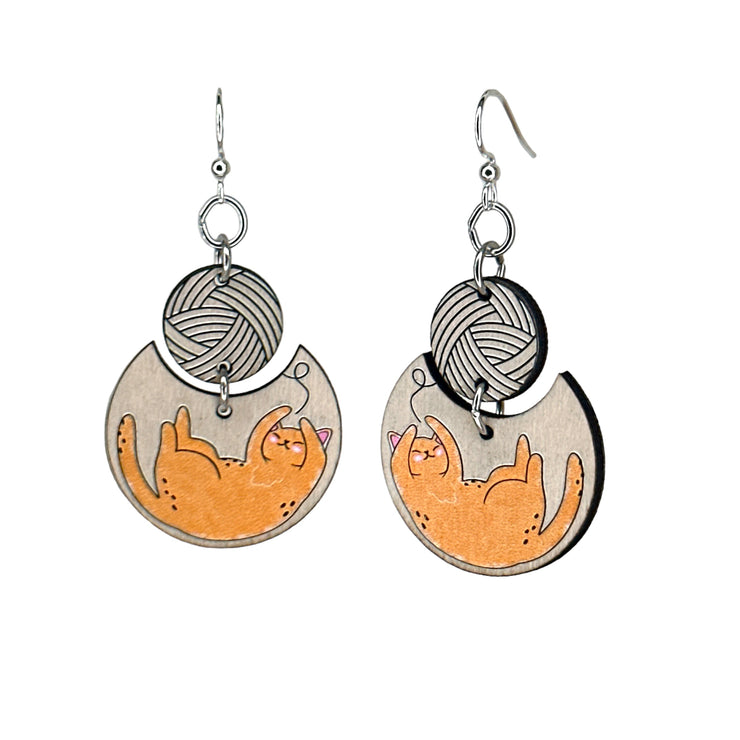 Cat and Yarn Earrings 