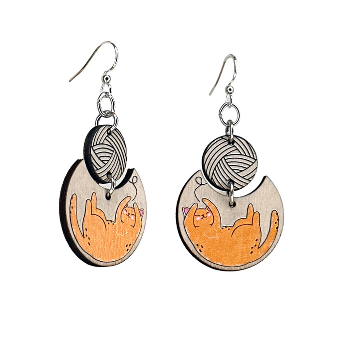 Cat and Yarn Earrings 