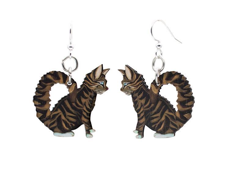 Tabby Cat Wooden Earrings 