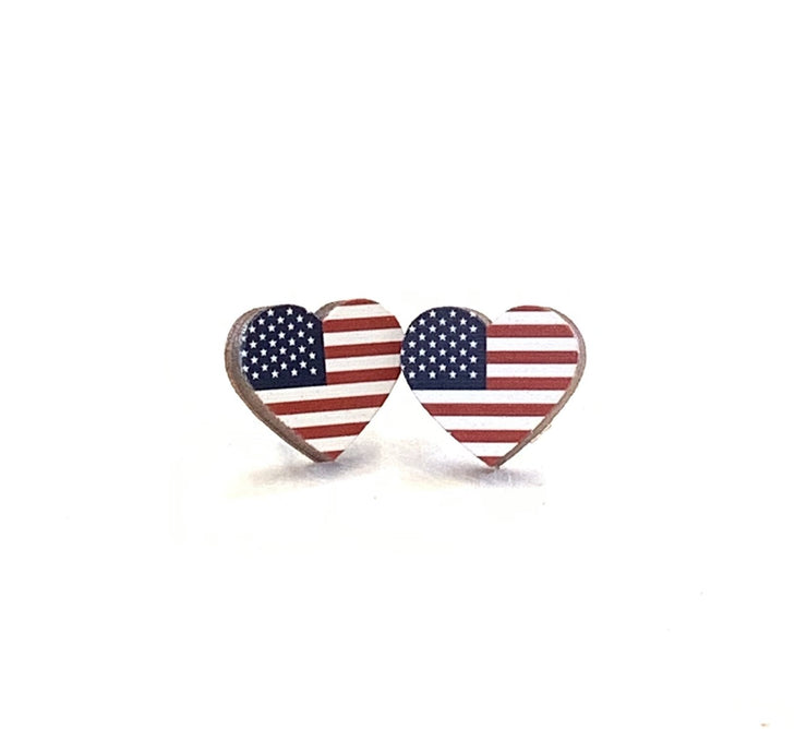 Flag Heart Stud Earrings 