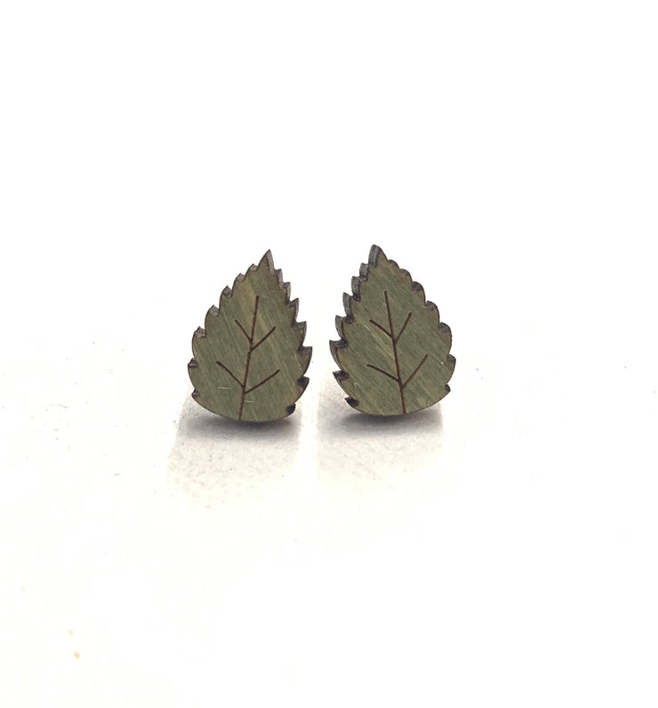 Green Leaf Stud Earrings 