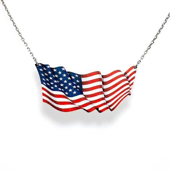 Waving American Flag Necklace 
