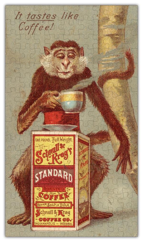 Coffee Monkey Vintage Poster Wooden Jigsaw Puzzle 