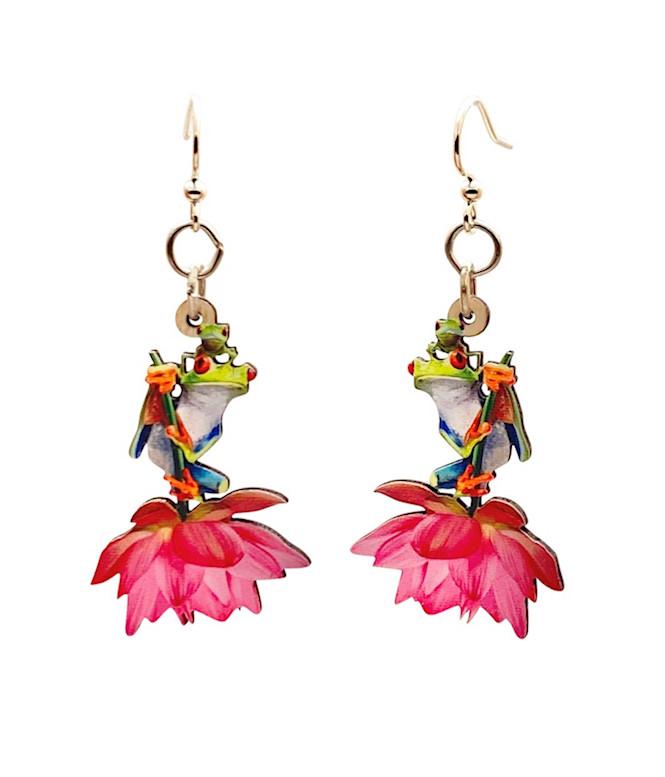 Frog on Flower Earrings 